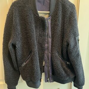Free People Black Sherpa Bomber Jacket